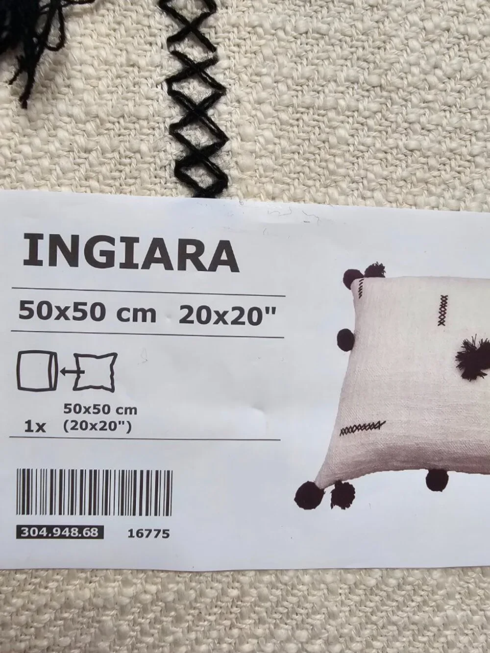 Ikea Sweden 2 New Ingiara Pillow Cover Off White Cream Black 20 X 20 304.948.68